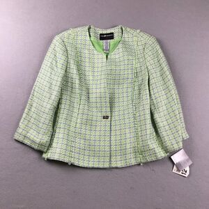 Chic Green & Blue Tweed One-Button Blazer